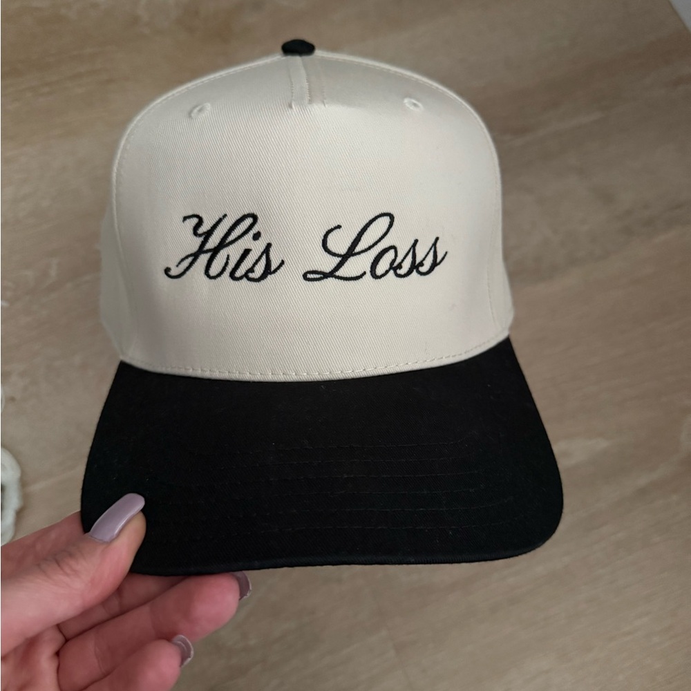 Dressed in LALA Two-Tone "His Loss" Baseball Cap — Cream and Black